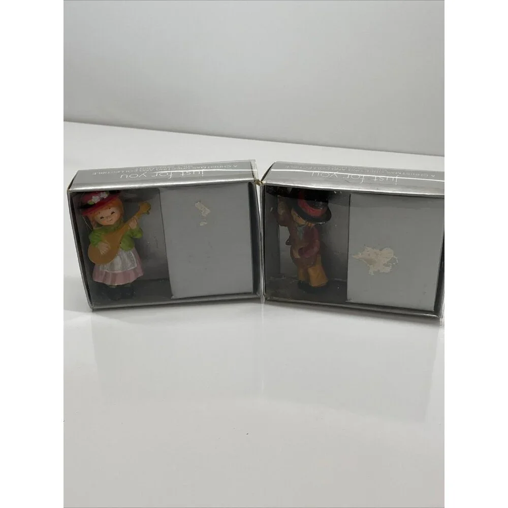 Bradford Boy and Girl Christmas Ornaments playing string instruments Vintage Box